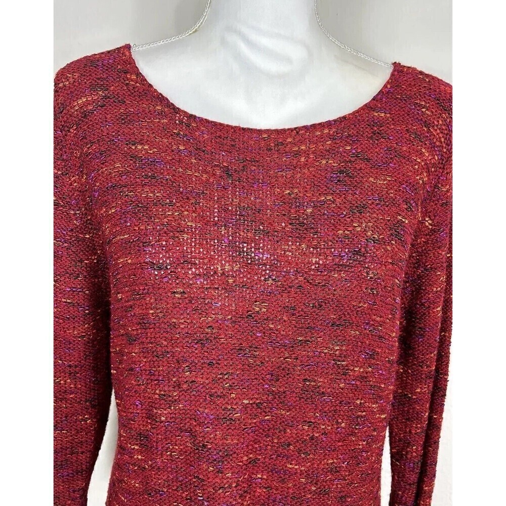 Coldwater Creek Dark Red Pullover Sweater Large (14/16) Fringe Cuffs Knit Casual - Picture 11 of 12